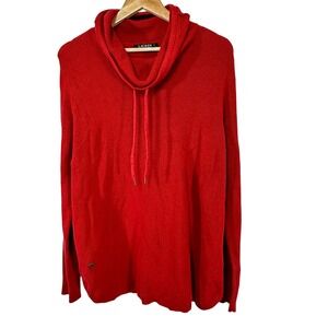 Lauren Ralph Lauren Cowl Neck Sweater Womens 1X Red Waffle Knit Cotton Excellent